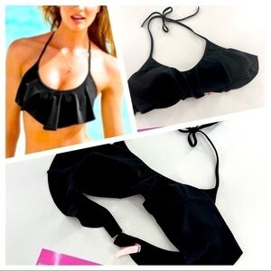 Victoria's Secret Black Flounce Bikini Top size L
